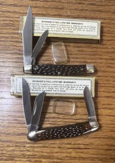 2 VINTAGE '74-'79 SCHRADE NY USA 233 & 855 POCKET KNIVES & VIEW TUBE BOXS - MAKE OFFER