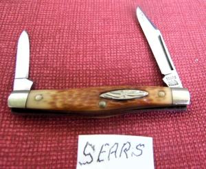 VINTAGE 2-5/8" PEN KNIFE SEARS USA JIGGED BONE BRASS LINER GOOD SNAP PRE OWNED USED LITTLE IF AT ALL