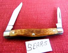 VINTAGE 2-5/8" PEN KNIFE SEARS USA JIGGED BONE BRASS LINER GOOD SNAP PRE OWNED USED LITTLE IF AT ALL