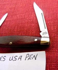 VINTAGE 2-5/8" PEN KNIFE SEARS USA 85421 WOOD SCALES BRASS LINER NICE PRE OWNED 