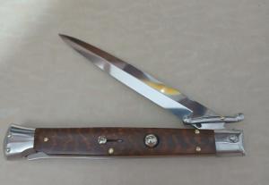 11"POLISHED FRANK BELTRAME ITALIAN SWINGUARD W/ BAYONET BLADE WITH "SNAKE WOOD HANDLES