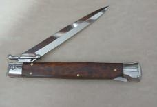 11"POLISHED FRANK BELTRAME ITALIAN SWINGUARD W/ BAYONET BLADE WITH "SNAKE WOOD HANDLES