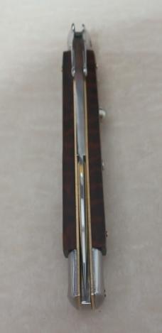 11"POLISHED FRANK BELTRAME ITALIAN SWINGUARD W/ BAYONET BLADE WITH "SNAKE WOOD HANDLES
