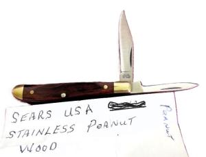 VINTAGE SEARS USA WOOD SCALES 3" PEANUT KNIFE PREOWNED STORED & VERY NICE