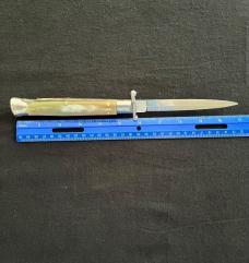 Frank B 11 inch Swing Guard Automatic Knife with Beautiful Blond Horn Scales Dagger Blade