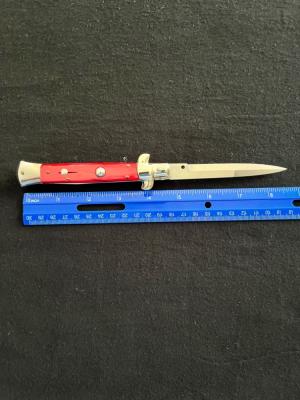 9 inch Italian Automatic Knife with Red Pearl Acrylic Scales amp Bayonet Style Blade