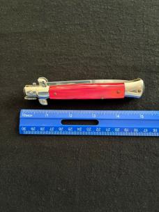 9 inch Italian Automatic Knife with Red Pearl Acrylic Scales & Bayonet Style Blade