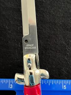 9 inch Italian Automatic Knife with Red Pearl Acrylic Scales & Bayonet Style Blade