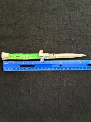 9 inch AB Armando Beltrame Stiletto Automatic Knife with Green Pearl Acrylic Scales amp Dagger Blade