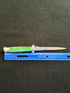 9 inch AB Armando Beltrame Stiletto Automatic Knife with Green Pearl Acrylic Scales & Dagger Blade