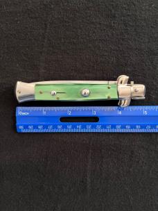 9 inch AB Armando Beltrame Stiletto Automatic Knife with Green Pearl Acrylic Scales & Dagger Blade