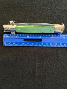 9 inch AB Armando Beltrame Stiletto Automatic Knife with Green Pearl Acrylic Scales & Dagger Blade