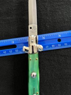 9 inch AB Armando Beltrame Stiletto Automatic Knife with Green Pearl Acrylic Scales & Dagger Blade