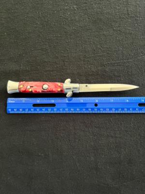 9 inch AKC Italy Automatic Knife with Dark Red Pearl Acrylic Scales amp Bayonet Style Blade