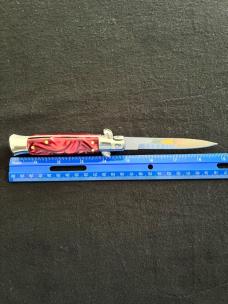 9 inch AKC Italy Automatic Knife with Dark Red Pearl Acrylic Scales & Bayonet Style Blade