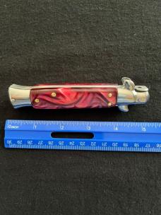 9 inch AKC Italy Automatic Knife with Dark Red Pearl Acrylic Scales & Bayonet Style Blade