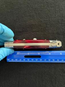 9 inch AKC Italy Automatic Knife with Dark Red Pearl Acrylic Scales & Bayonet Style Blade
