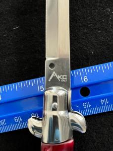 9 inch AKC Italy Automatic Knife with Dark Red Pearl Acrylic Scales & Bayonet Style Blade