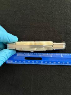 White Swirl Pearlite Lock-back 11 inch Swing Guard Automatic Knife