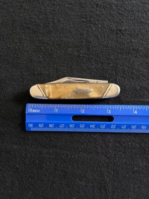 Vintage Queen 2 Blade equal end Jack Knife with Gold Swirl Celluloid Scales