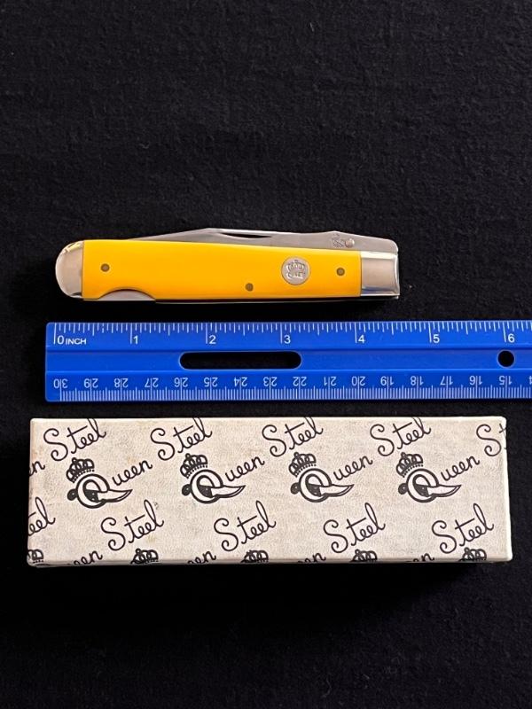 Queen 1LA Yellow Delrin Lock Back Swing Guard Cheetah Knife NIB! Queen 1LA Yellow Delrin Lock Back Swing Guard Cheetah Knife NIB!