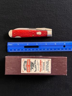 Schatt and Morgan Red Jigged Bone Swing Guard Cheetah Knife Queen 1100 Limited Edition MIB