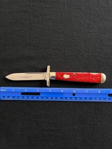 Schatt and Morgan Red Jigged Bone Swing Guard Cheetah Knife Queen 1/100 Limited Edition MIB!