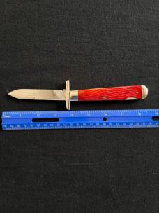 Schatt and Morgan Red Jigged Bone Swing Guard Cheetah Knife Queen 1/100 Limited Edition MIB!