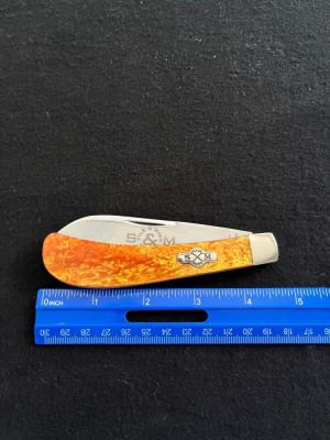 Schatt and Morgan Fire amp Wire Tested Saddle Horn Jack  Knife with Gold Swirl Acrylic Scales