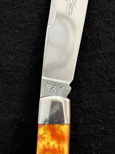 Schatt and Morgan Fire & Wire Tested Saddle Horn Jack  Knife with Gold Swirl Acrylic Scales