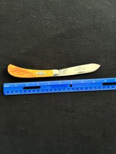 Schatt and Morgan Fire & Wire Tested Saddle Horn Jack  Knife with Gold Swirl Acrylic Scales