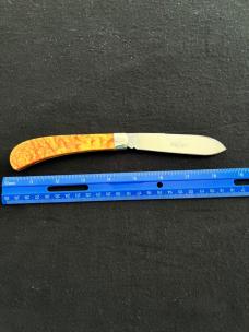Schatt and Morgan Fire & Wire Tested Saddle Horn Jack  Knife with Gold Swirl Acrylic Scales