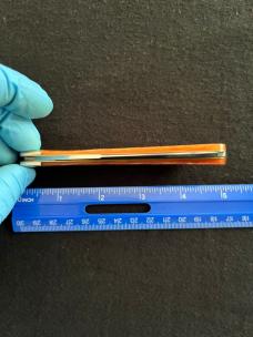 Schatt and Morgan Fire & Wire Tested Saddle Horn Jack  Knife with Gold Swirl Acrylic Scales