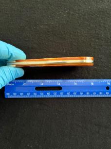 Schatt and Morgan Fire & Wire Tested Saddle Horn Jack  Knife with Gold Swirl Acrylic Scales