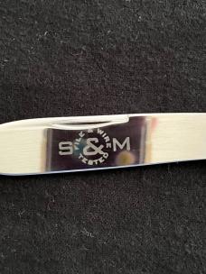 Schatt and Morgan Fire & Wire Tested Saddle Horn Jack  Knife with Gold Swirl Acrylic Scales