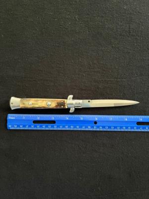 9 inch Italian Automatic Knife Stiletto with Stag Scales amp Dagger Style Blade