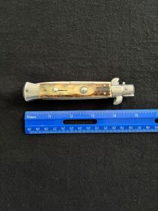 9 inch Italian Automatic Knife Stiletto with Stag Scales & Dagger Style Blade