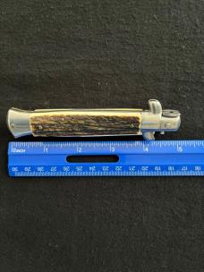 9 inch Italian Automatic Knife Stiletto with Stag Scales & Dagger Style Blade
