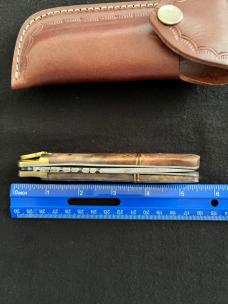 Lever Lock Automatic Knife w/ Red Bone Scales and Damascus Blade/File Work/Leather Sheath