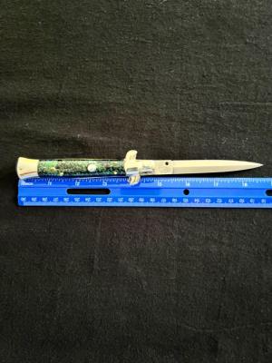 9 inch AB Armando Beltrame Stiletto Automatic Knife with Green amp Black Mosaic Scales amp Dagger Blade