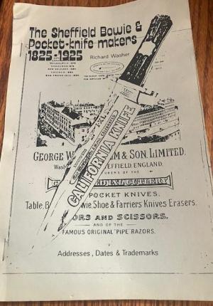 GREAT OLD SHEFFIELD KNIVES AND BOWIES LISTINGS BOOK BY WASHER