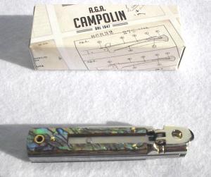 NEW AGA CAMPOLIN 6quot BEAUTIFUL ABALONE SHELL AUTOMATIC LEVER LOCK WITH BOX