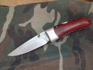 STURGIS 99 FIGHTER Lockback Knife Wood Handle Thumbstud One Hand Open