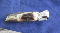 VTG EXPLORER SQUIER IV Japan Small Tiny Lockback Knife Stag Handles 11-384