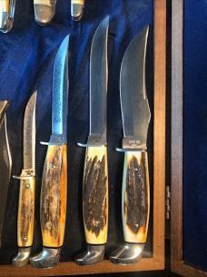 CASE XX Stag Blue Scroll Knife 11 Knives 1977 Wood Collector Box