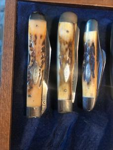 CASE XX Stag Blue Scroll Knife 11 Knives 1977 Wood Collector Box