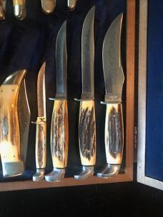 CASE XX Stag Blue Scroll Knife 11 Knives 1977 Wood Collector Box