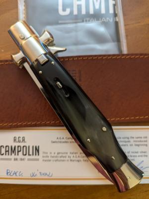 NEW AGA CAMPOILN BLACK WIDOW IN BLACK HORN 28CM-11INCH WITH 5MM BACK AND KICK SPRING 