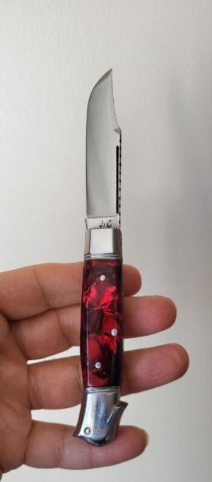 3 3/8" Custom Made Bird's Head Bolster Knife, Very Nice Red Handles
