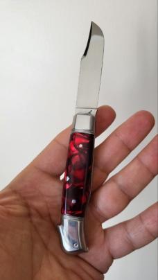 3 3/8" Custom Made Bird's Head Bolster Knife, Very Nice Red Handles